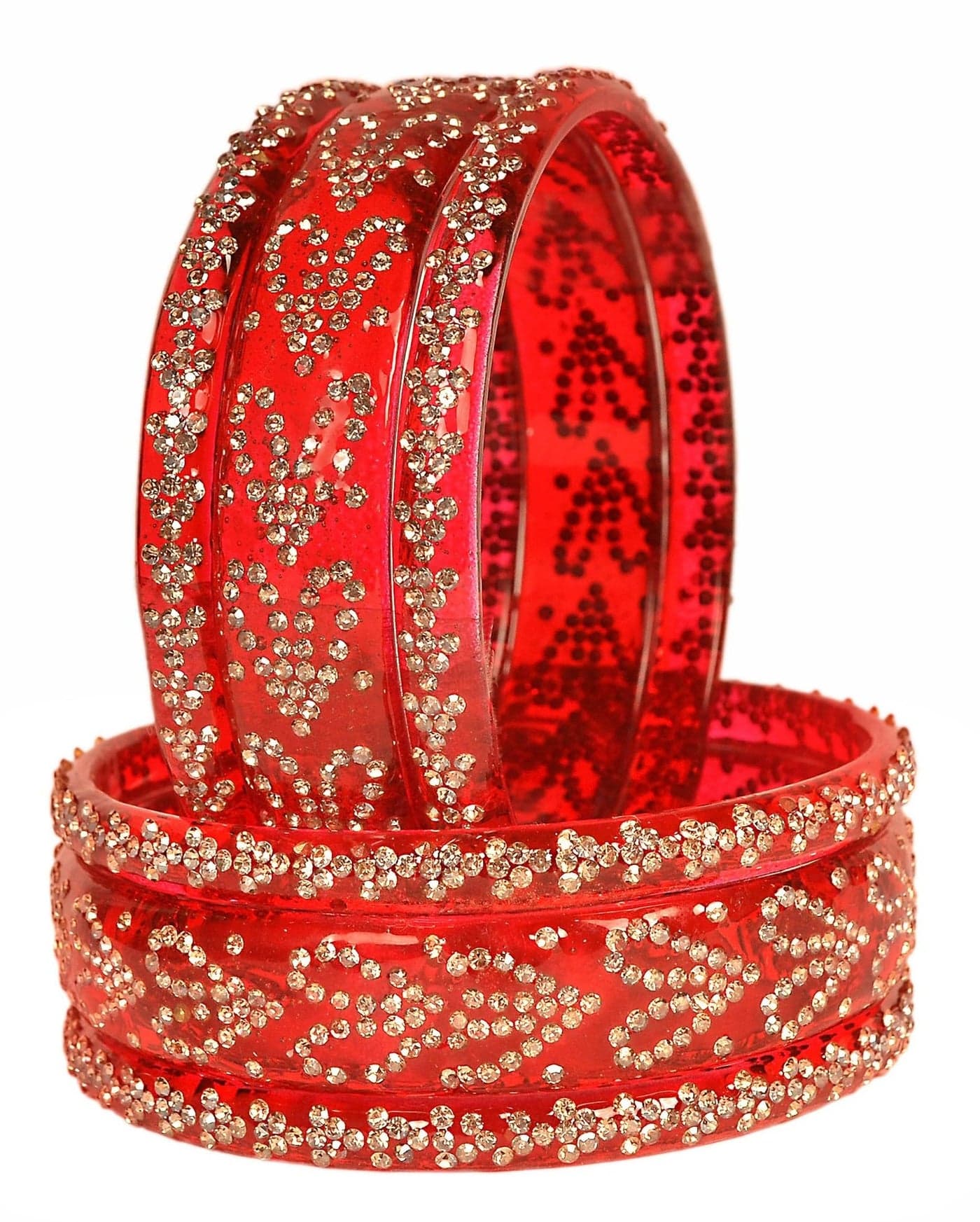 Swara Creations Crystal Bangle set for Women/Raindrop Kada Bangle Set/Red glossy finished with Silver stonework bangles for women & girls(6Pcs)(SKU283)