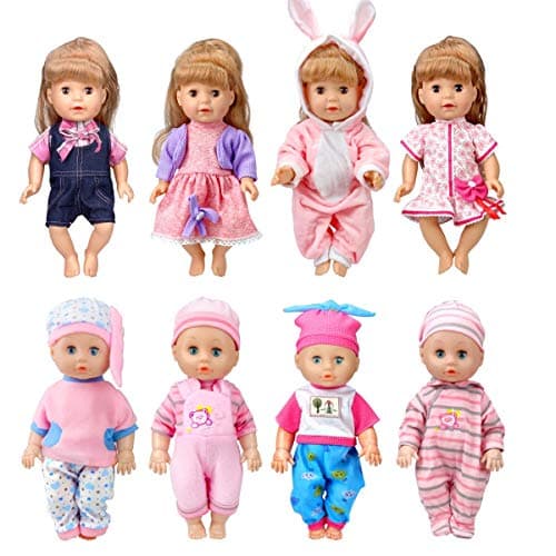 WONDOLL 8Sets Alive BabyDollClothes for 10 inch Baby Dolls 812 inch Handmade Clothing Lovely Hat Dress and Outfits Accessories Christmas Birthday for Little GirlNo Doll