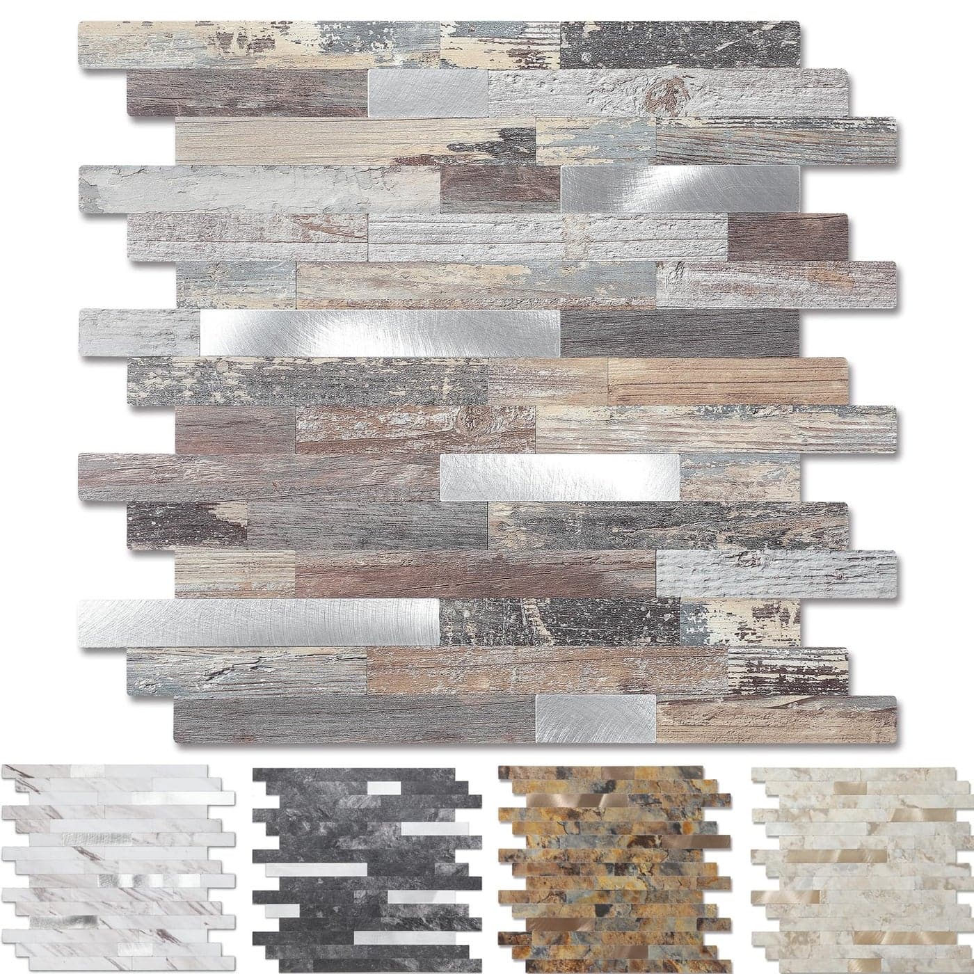Yipscazo Peel and Stick Wood Metal Tile Backsplash Stick on Tiles for Backsplash Kitchen Bathroom Laundry Room Camper Fireplace 12 X 12 10 Sheets in Light Wood