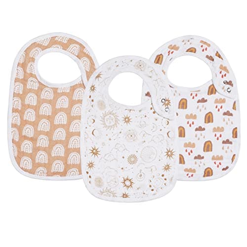 Snap Muslin Bibs for Girls 3Pack Baby Bibs for Infants Newborns and Toddlers 100 Cotton Muslin Absorbent Soft Layers Adjustable SnapsRainbowCosmosClouds