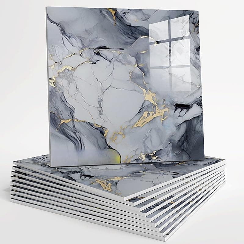 10pcs Peel and Stick Tile Shower Waterproof Marble Tiles Wall Panels 118x118 SelfAdhesive Backsplash Tile PVC Wall Panels Shower Tiles for Home Bathroom Kitchen Living Room Blue