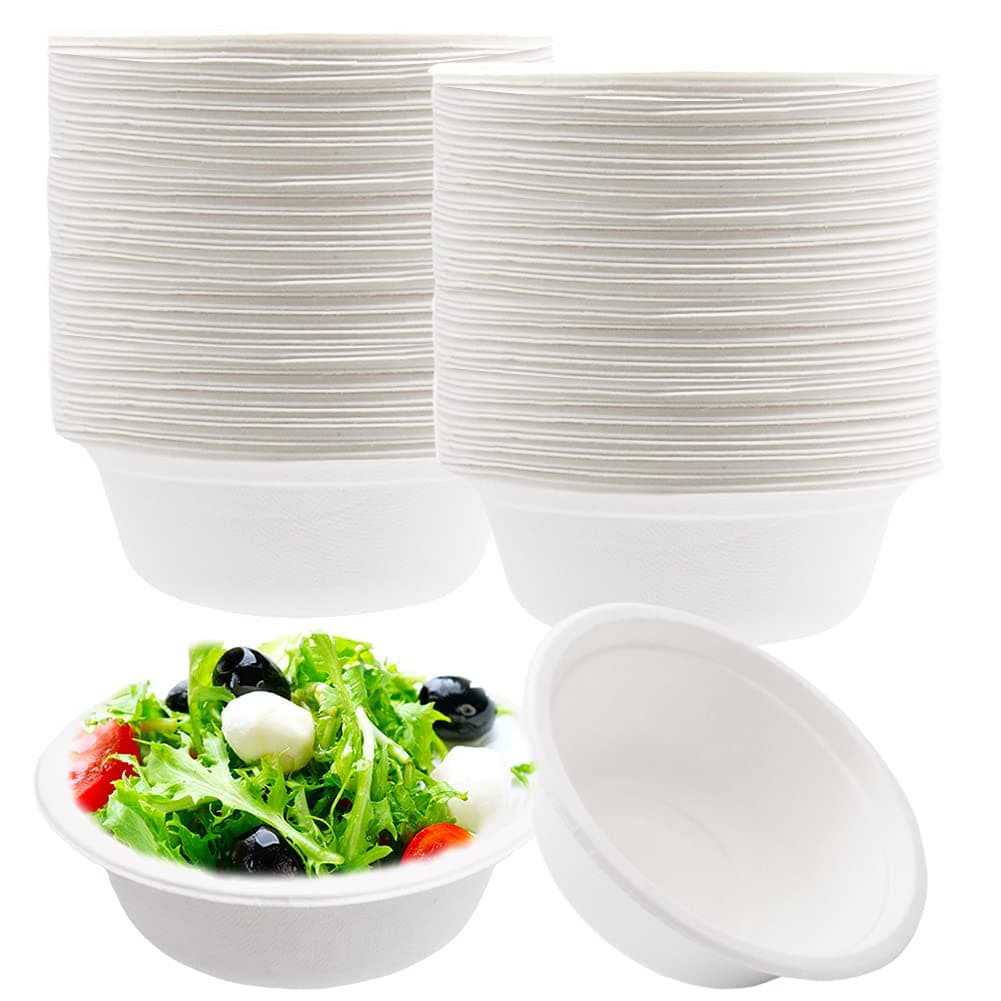 Lshfwn 100 PCS Disposable Paper Bowls100 Compostable Biodgradble Bowl12 OZ White Party Paper BowlsNatural Sugarcane Fibers Bowls for Parties Catering