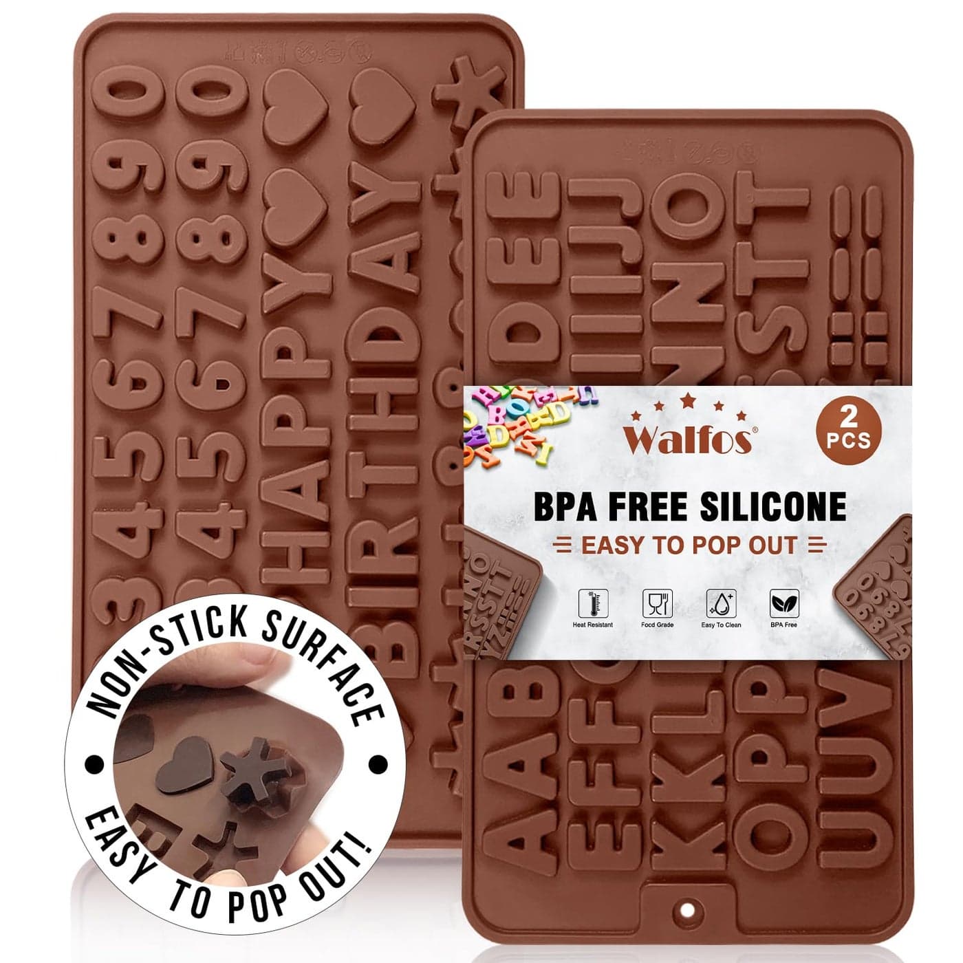Walfos Silicone Letter Mold and Number Chocolate Molds NonStick Letter Chocolate Mold Made of Food Grade Silicone BPA Free Perfect for Cake Decoration Candy Chocolate Birthday Party Gummies
