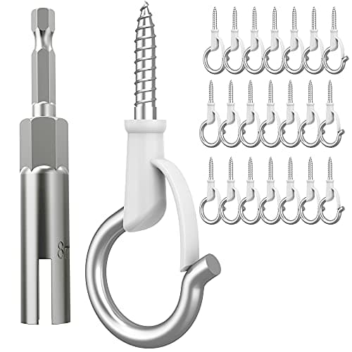 Monliful 22 Pack 304 Stainless Steel Q Hanger Hooks Screws in Hooks Christmas Lights Hooks for Outdoor Hooks for String Lights and Garage New Year Party Led Fairy Easy Release White