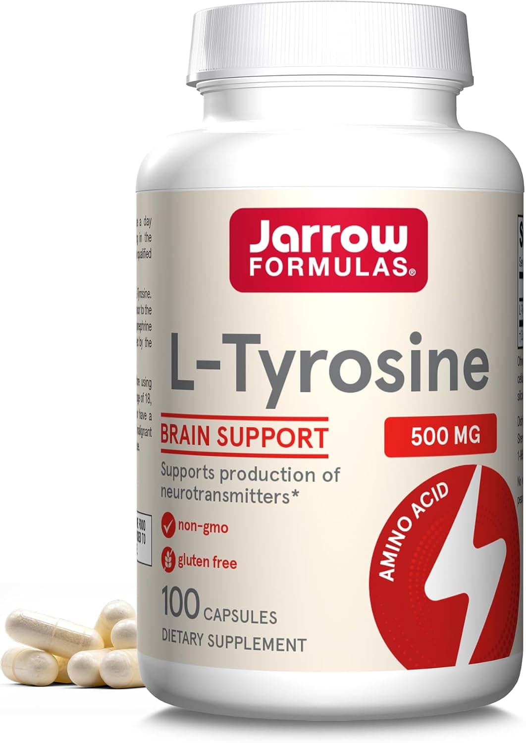 Jarrow Formulas LTyrosine 500 mg Dietary Supplement Amino Acid Supplement for Brain Health Support 100 Capsules 100 Day Supply