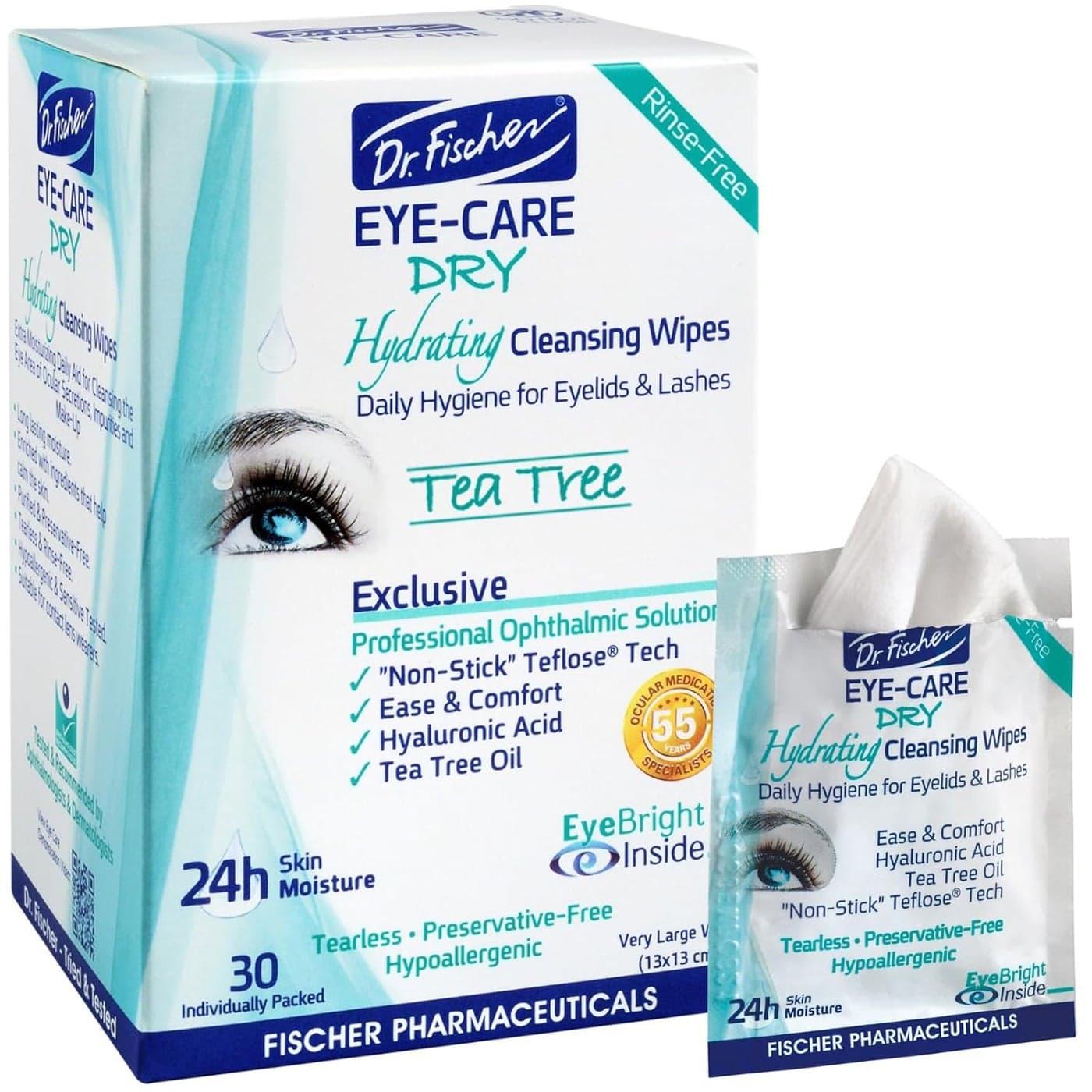 Dr Fischer Tea Tree Eyelid Wipes Hypoallergenic Eye Wipes for Dry Red Allergy Eyes LongLasting Relief for Computer Vision Tired Eyes Effective Makeup Remover for Sensitive Skin