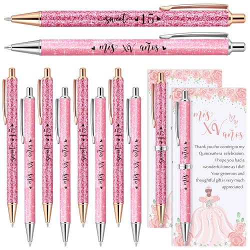Humyoun 25 Sets Quinceanera Party Favors Gifts for Guests Include 25 Sweet 15 Glitter Ballpoint Pens with Thank You Cards 15th Birthday Mis XV Aos Birthday Sweet Party FavorsPink
