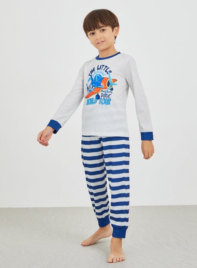 Graphic Print T-Shirt And Striped Pyjama Set