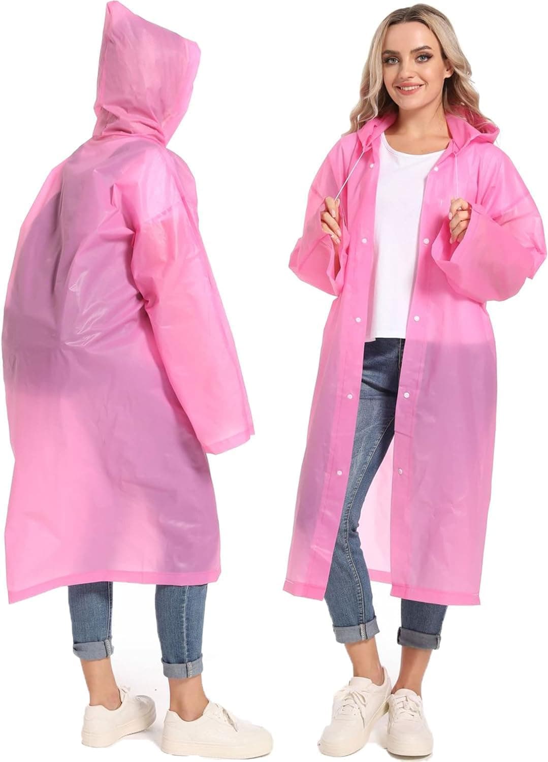 INFISPACE Women's EVA Waterproof Unisex Rain Coat Hooded Full Sleeves Outdoor| Poncho Raincoat for Camping, Hiking & Travelling (Pack of 1) (IN, Alpha, Free Size, Pink)