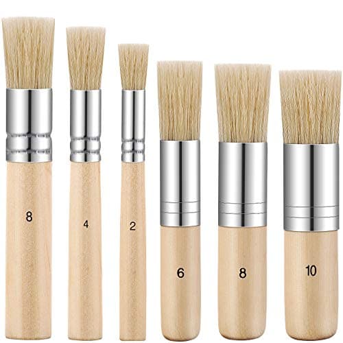Outus 6 Pieces Wooden Stencil Brushes Pure Natural Bristle Template Paint Brushes for Acrylic Oil Watercolor Art Painting Stencil Project DIY Crafts 6 Sizes