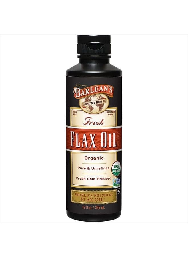 Organic Flaxseed Oil Liquid, Cold Press Flax Seeds, 7,640mg ALA Omega 3 Fatty Acid Supplement for Healthy Hair, Skin, and Eyes, Vegan & Gluten Free, 12 oz