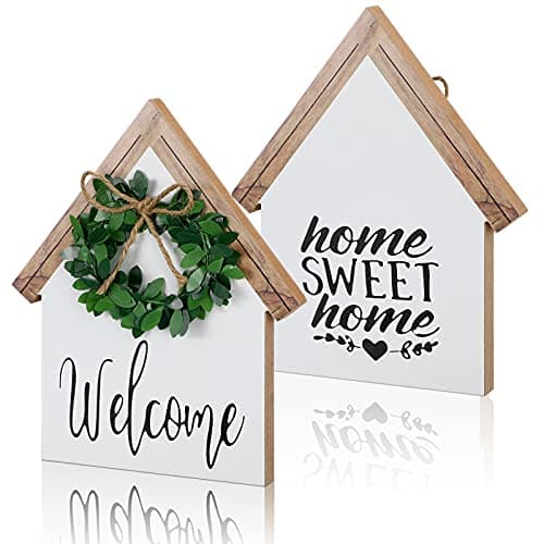 Jetec 1 Pcs Welcome Home Sign Double Sided Sweet Home Wooden Table Decor Rustic Tiered Tray for Christmas Farmhouse Tabletop Shelf Desk Window Wall Room Decor