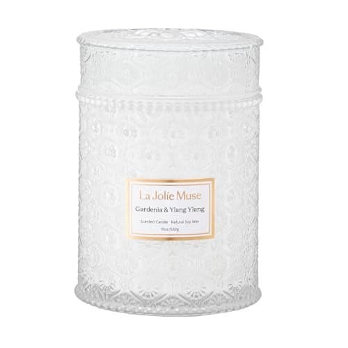 LA JOLIE MUSE Gardenia & Ylang Ylang Scented Candle – Ylang, Tuberose, Orange Blossom |19 oz Large Wooden Wick Candle | Natural Soy Wax | 90 Hours Clean Burn | Gift-Ready for Hosts