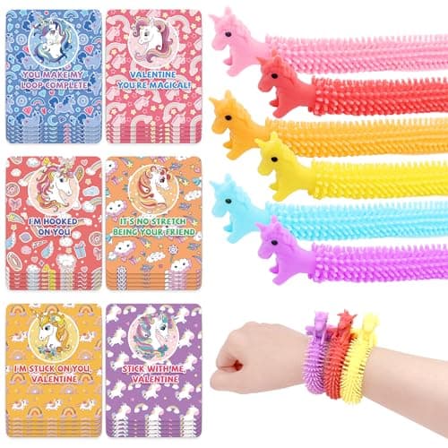 Gocozer 30Pack Valentines Day Cards with Stretchy String Toys Unicorn Noodles Fidget Toys for Kids Kids Valentines Exchange Gifts Ideas Preschool Valentine Gifts Favors