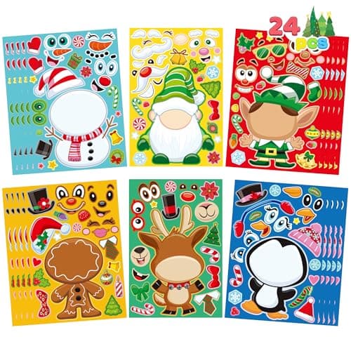 JOYIN 24 Pcs Christmas Makeaface Stickers Make Your Own Characters Mix and Match Sticker Sheets with Santa Claus Snowman Reindeer Elf for Kids Party Favors Holiday Presents Class Activities