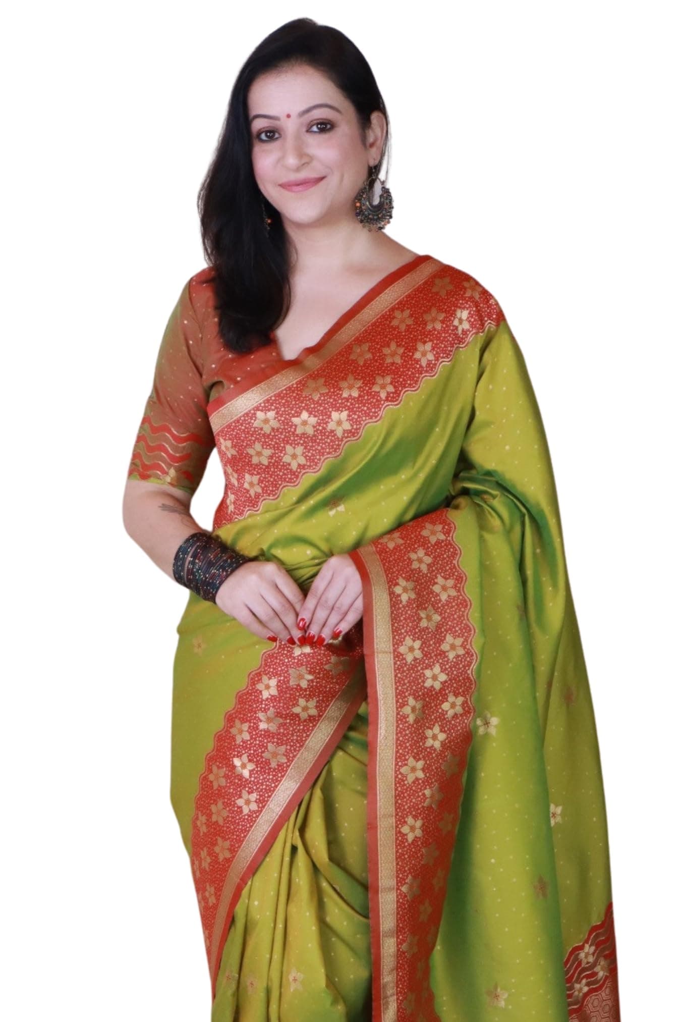 SGF11 Women's Kanjivaram Soft Silk Saree With Unstitched Blouse Piece (Mahendi Green)