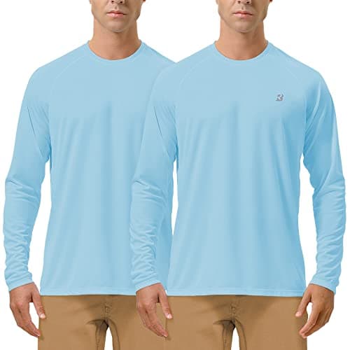 Roadbox Men's 2 Pack UV Sun Protection SPF UPF 50+ Long Sleeve Quick Dry Fishing Shirts Outdoor Rash Guard for Running Hiking Swimming