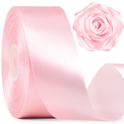 Mauproy 112 Inch Wide Baby Pink Satin Ribbon 50 Yards Solid Polyester Fabric Ribbon for Roses Making Gift Wrapping Flower Bouquets Wedding Decorations Handmade Crafts