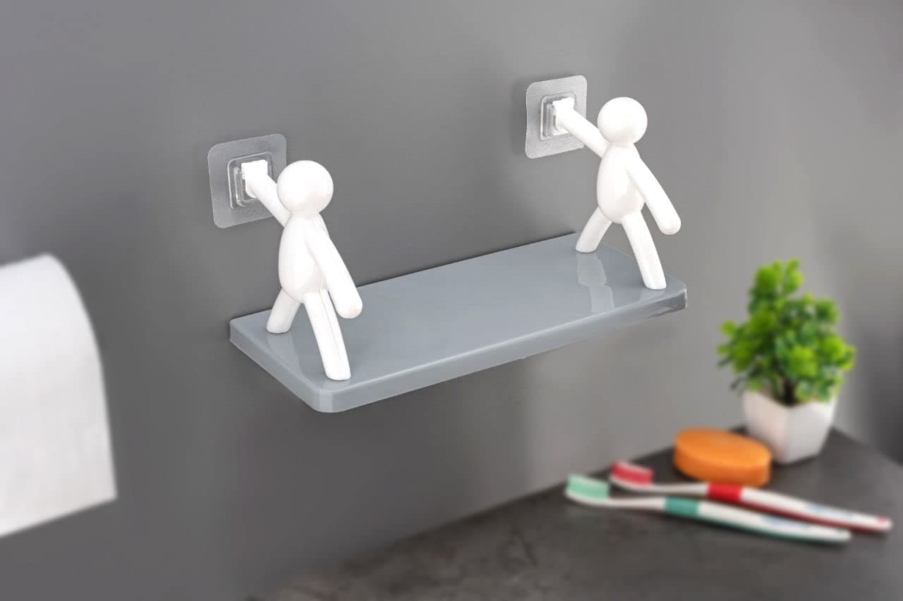 Mishrit Unique Design Self Adhesive Wall Mounted Multipurpose Plastic Shelf for Kitchen, Bathroom, Living Room and Office