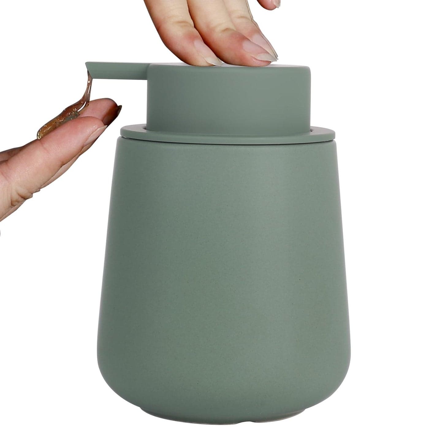 INGOFIN Ceramic Lotion Dispenser 12oz Refillable Hand Soap Dispenser Bathroom Modern Liquid Dispenser with Pump Dish Dispenser for Kitchen Matte Green