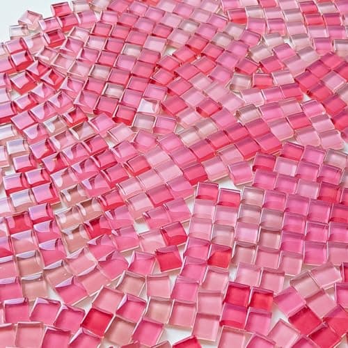 AONUOAO 11LB 039 Square Pink Mix Crystal Glass Mosaic Tiles for Crafts Mosaic Tiles for Crafts Bulk Mosaic Pieces for Crafts and Stepping Stones Mosaic Making Supplies