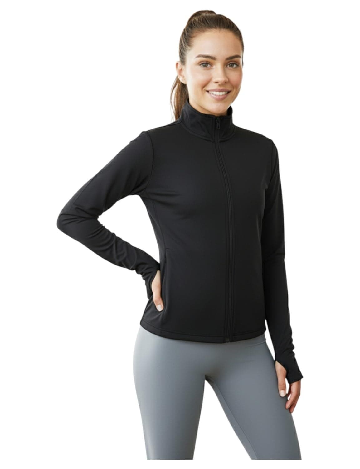 PUMPD Women's Jacket| Slim Fit|Thumb Hole Open Sleeve|With zipper|Perfect for workout|BLACK|M