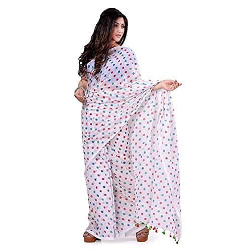 dB DESH BIDESH Women`s Soft Cotton Handloom Silk Saree for Women Malmal Saree with Polka Dots for Party, Wear Cotton Silk Fancy Wedding, Chiffon Latest, Design Cotton Silk Farewell Saree for Women