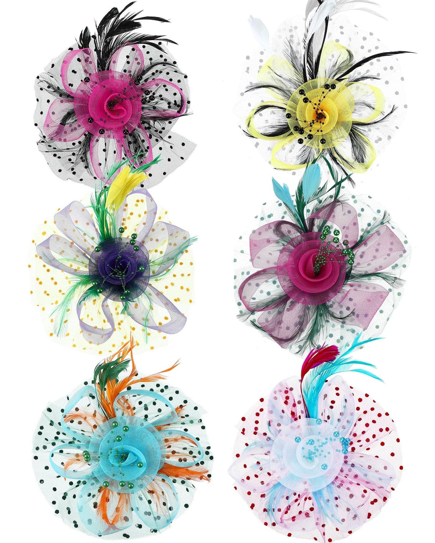 Cindeer 6 Pcs Fascinators Hats for Women Tea Party Hats with Feathers Cocktail Mesh Flower Hair Clip for Wedding Halloween Christmas Party