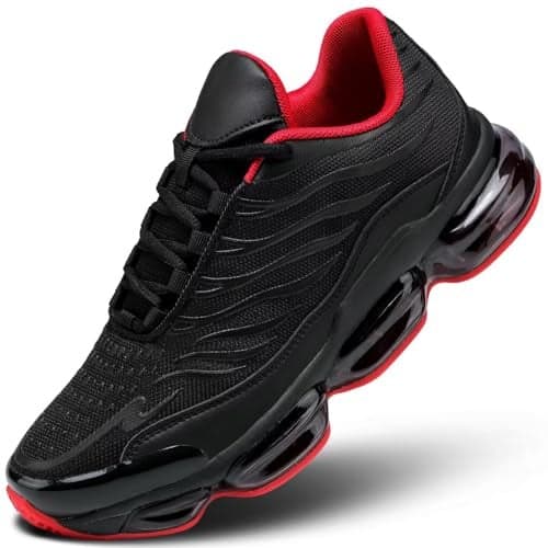 Socviis Mens Air Running Shoes Non Slip Workout Casual Sport Walking Shoes Basketball Sneakers Fashion Tennis Fitness Trainers BlackRed