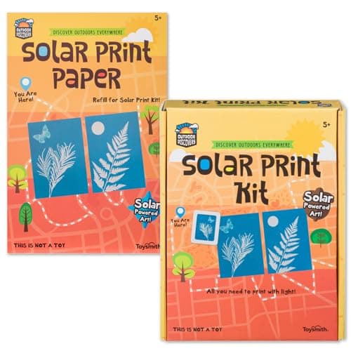 Toysmith Outdoor Discovery Solar Print Paper Kit Bundle Sun Printing Set for Kids Includes 36 Sheets Sun Print Paper Stencils Frames Creative Arts Crafts Gift for Boys Girls Ages 5