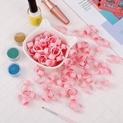 Aravli Glue Rings for Eyelash Extensions Plain Glue Rings Lash Cups Holder Lashing Supplies Fanning Blossom Cups for Eyelash Extensions Round Shaped Pink