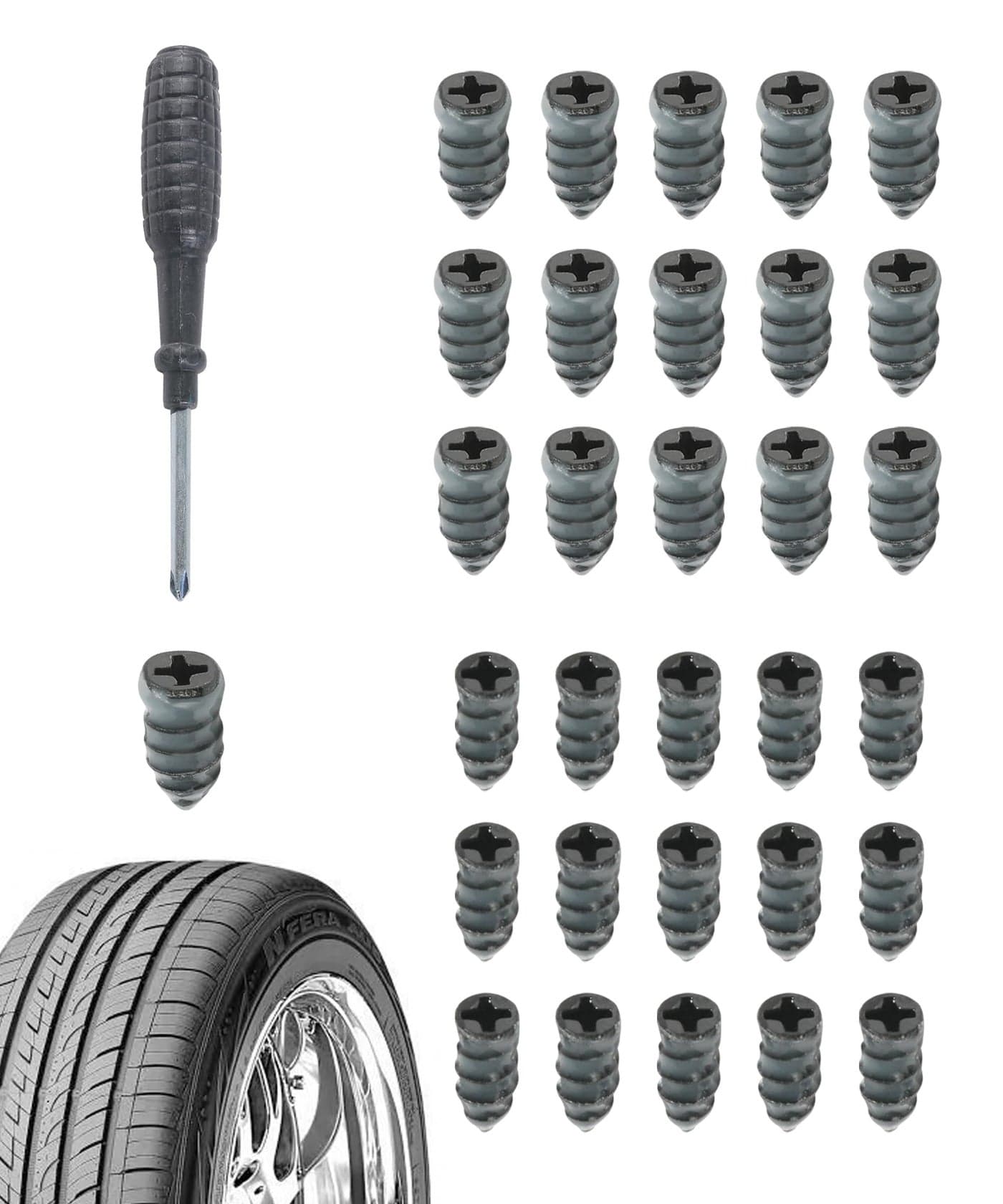 UBOG 30PCS Tire Plug Kit,Car Accessories Tire Plugs,Tire Repair,Tire Repair Screws,Tire Nail Repair Kit,Tire Repair Rubber Nail,Tire Screw Plug Repair Kit,Suitable for Car Motorcycle Truck