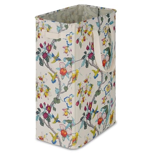 efluky Slim Laundry Basket, Narrow Laundry Hamper with Handles, Collapsible Dirty Clothes Hamper, Tall Laundry Bin for Laundry Room, Dorm and Bedroom, 19.8 Gallon (75L) Floral