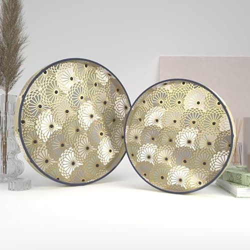Castleite Ember Decorative Round Wooden Tray Set of 2 Handcrafted Trays for Serving, Use in Kitchen, Dining Table, Decor or Storage - Epoxy Resin Coated - Large, Small (Luksusowy)