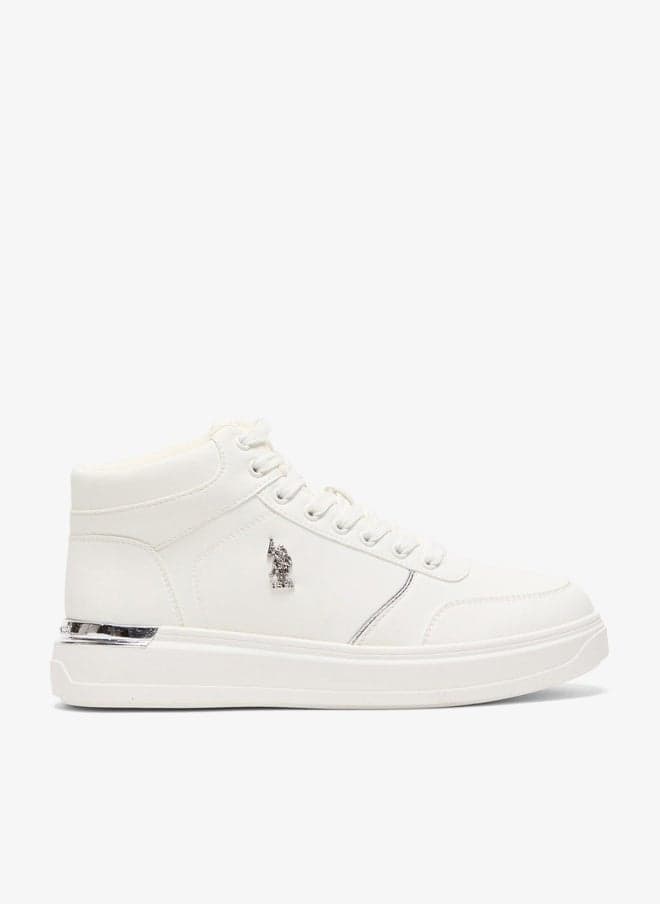 Women's White High-Top Sneakers with Golden Accents - Sleek and Modern Design Shoes