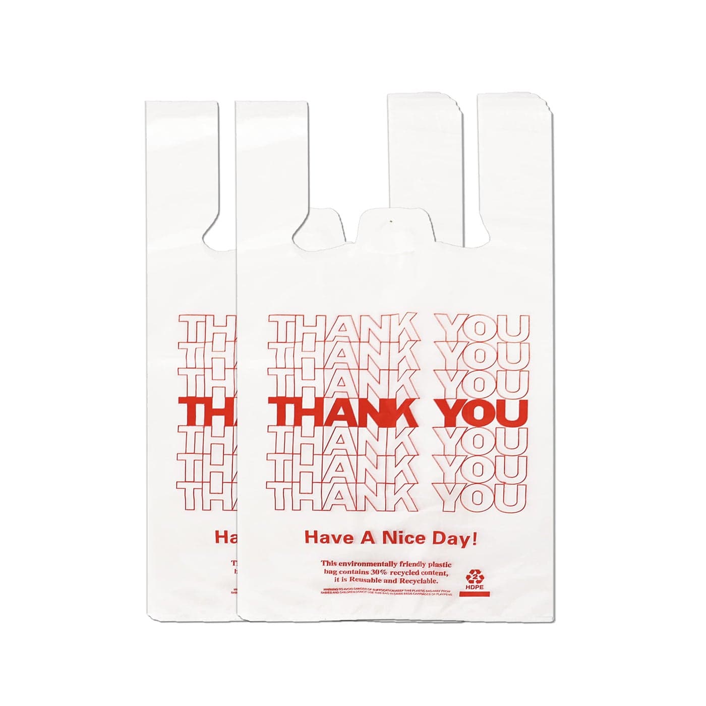 YoYoRain White Thank you T shirt bag Grocery shopping bag Reusable and Disposable Supermarket Bag 11x6x21 100PCS