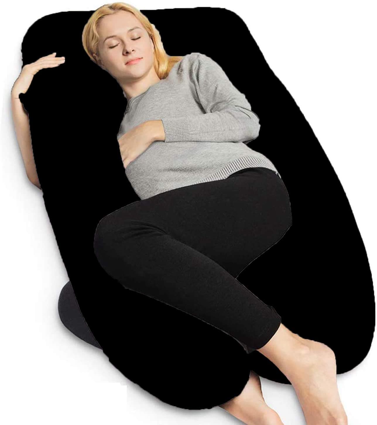 PUM PUM Pregnancy Pillow with Velvet Cover, U-Shape Full Body Pillow, Maternity Support Pillow, Cushion & Pillow for Pregnant Women, Black