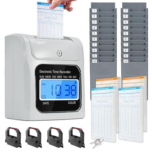 TooCust Time Clock Bundle with 200 Time Cards 4 Ink Ribbons 2 TenSlot Time Card Racks 2 Security Keys AutoAlign Employee Time Clocks for Small Business