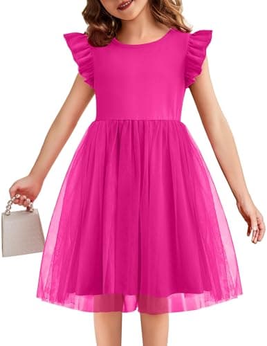 Flypigs Girl Dresses Toddler Ruffle Toddler Tutu Dress Casual Hot Pink Valentine Christmas Sundress for Kids for 3 Years