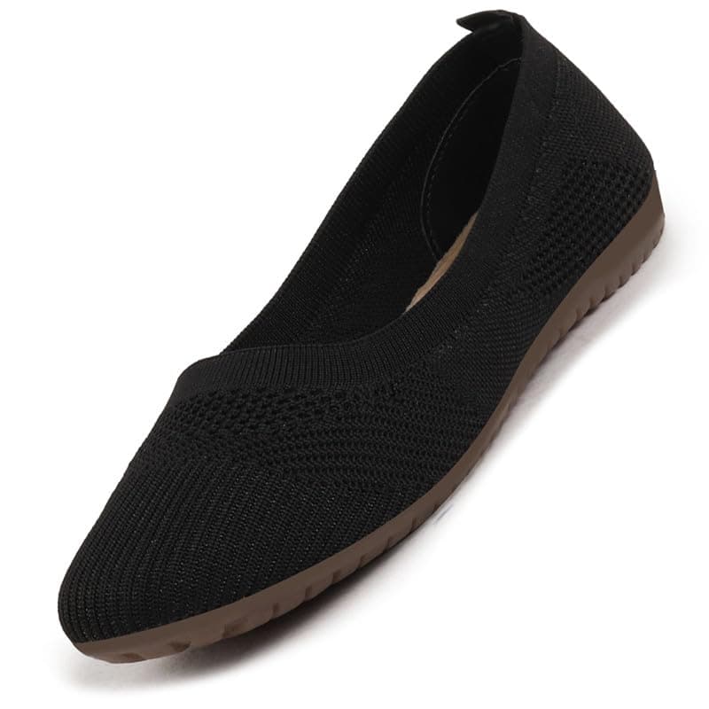 FAUSTO FST KI-59 BLACK-41 Women's Black Athleisure Active Wear Knitted Soft Fabric Slip On Flat Ballerina Shoes for Walking (8 UK)