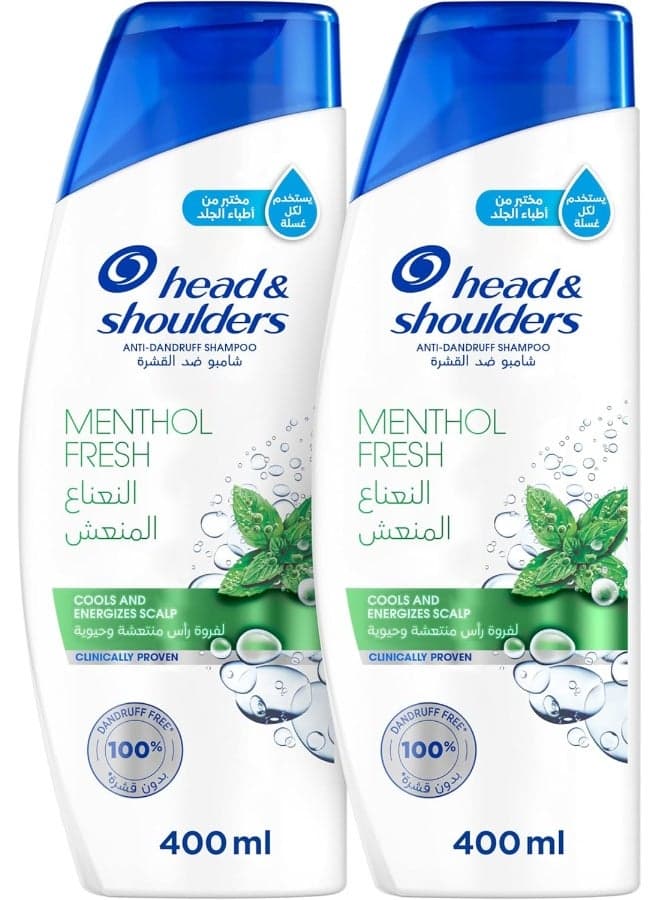 Head & Shoulders Menthol Refresh Anti-Dandruff Shampoo for Itchy Scalp, 2 x 400ml