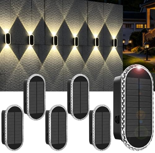 BlueYang Solar Fence Lights Outdoor 3000K4000K6000K 3 Modes Solar Wall Lights Outdoor Waterproof UpDown DualHead Outdoor Solar Lights for Yard House Fence Backyard Deck Garden Patio Porch 6 PK