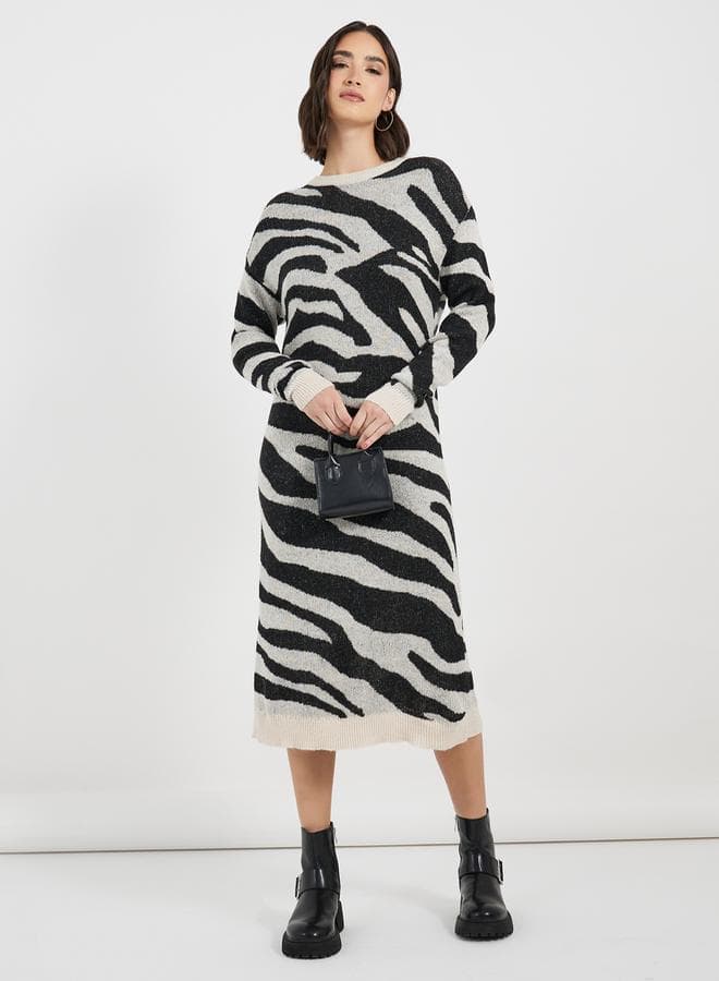 Animal Pattern Sweater Midi Dress