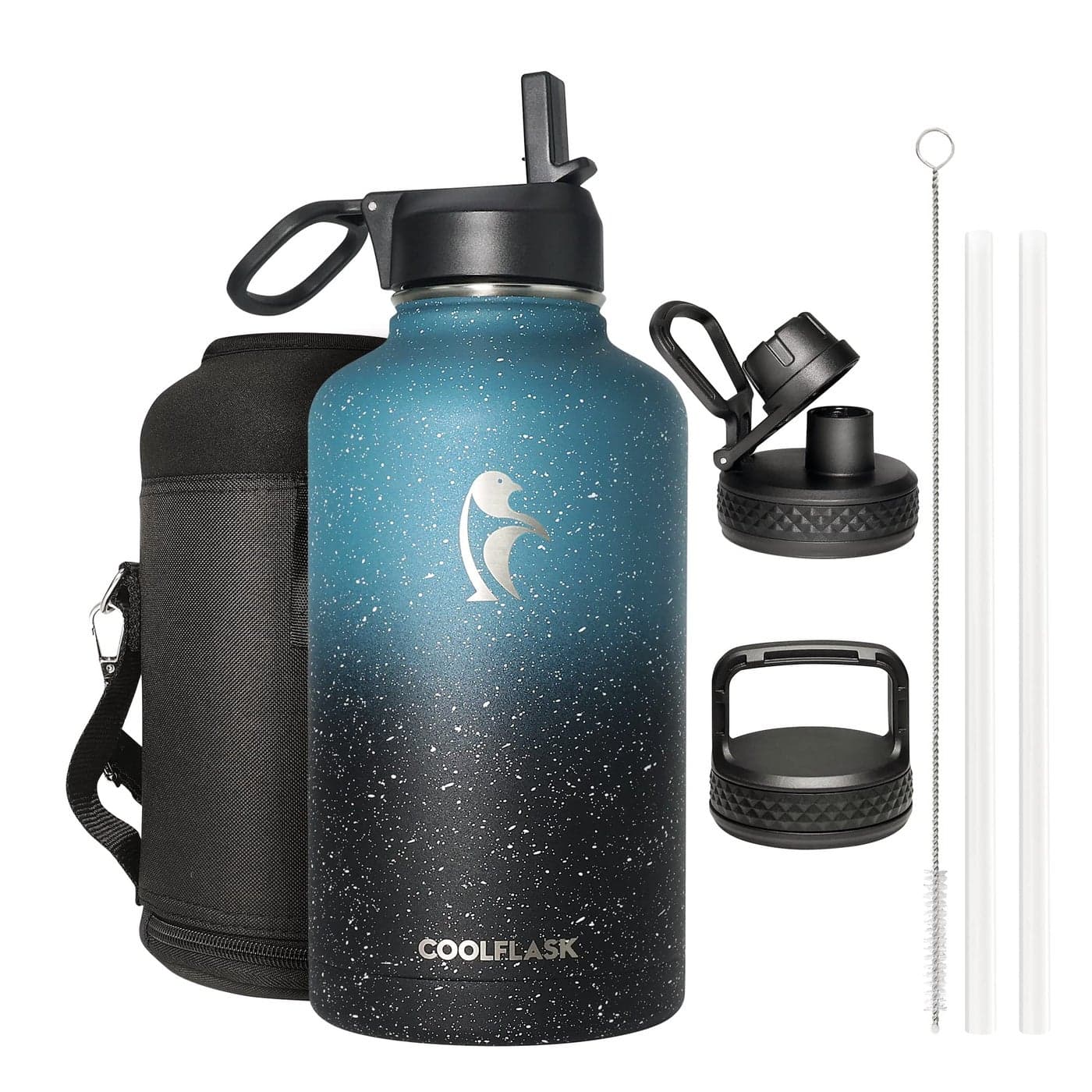 Coolflask 64 oz Water Bottle Insulated with Straw3 Lids Half Gallon Water Jug Galaxy Large Metal Stainless Steel Vacuum Flask for Gym Sports and Travel Keep Cold 48H Hot 24HTurquoise