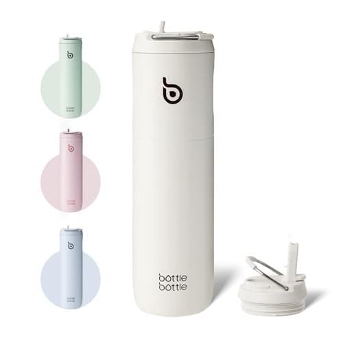 BOTTLE BOTTLE Insulated Water Bottle 24oz with Straw Lid and Handle for Sports Travel Gym Stainless Steel Water Bottles Double-Wall Vacuum Metal Leak Proof BPA-Free (Light Gray)