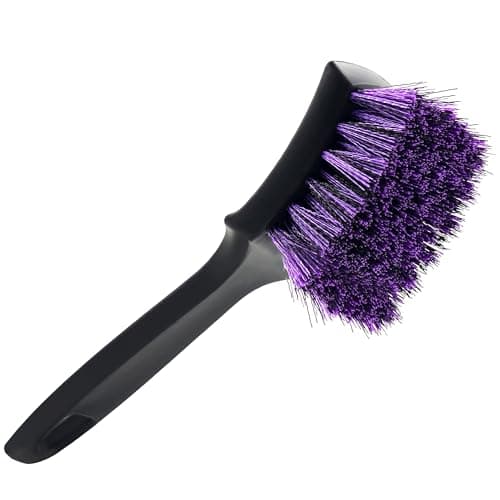 YeewayVeh Pro Tire Cleaning Brush Stiff Mixed Bristles Tire Cleaner Short Handle Scrub Brush for Cleaning Sidewalls Rubber Mats Wheels AntiDeformation Tyre Detailing Tool PurpleBlack