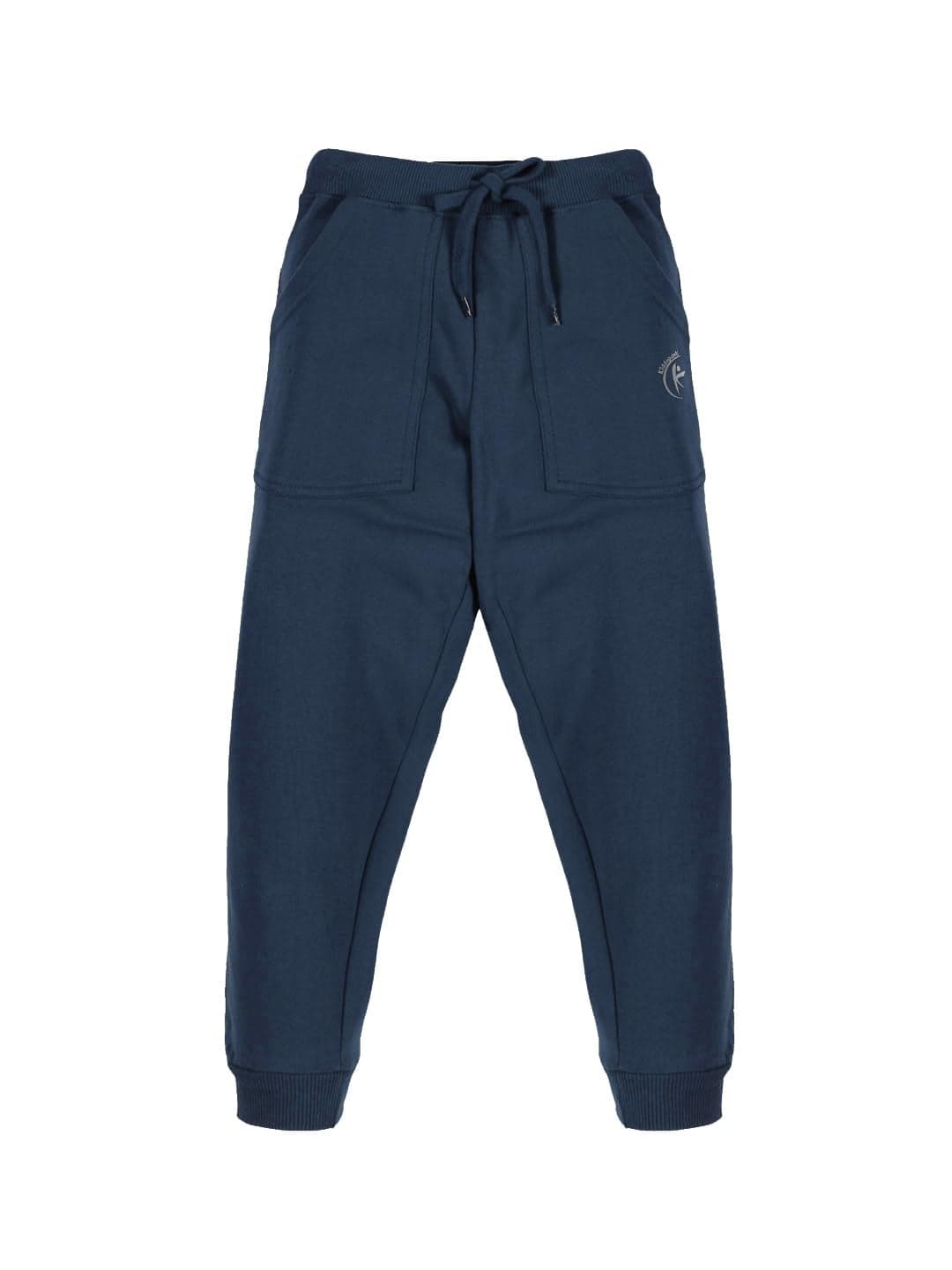 KiddoPanti Boys Solid Fleece Track Pants | Cotton Poly Fleece Fabric | Ankle Length Bottom Rib | 2 Front Patch Pocket | Elastic Waist & Drawcord | Jogger Track Pants for Boys, Navy Blue - 10-12Y