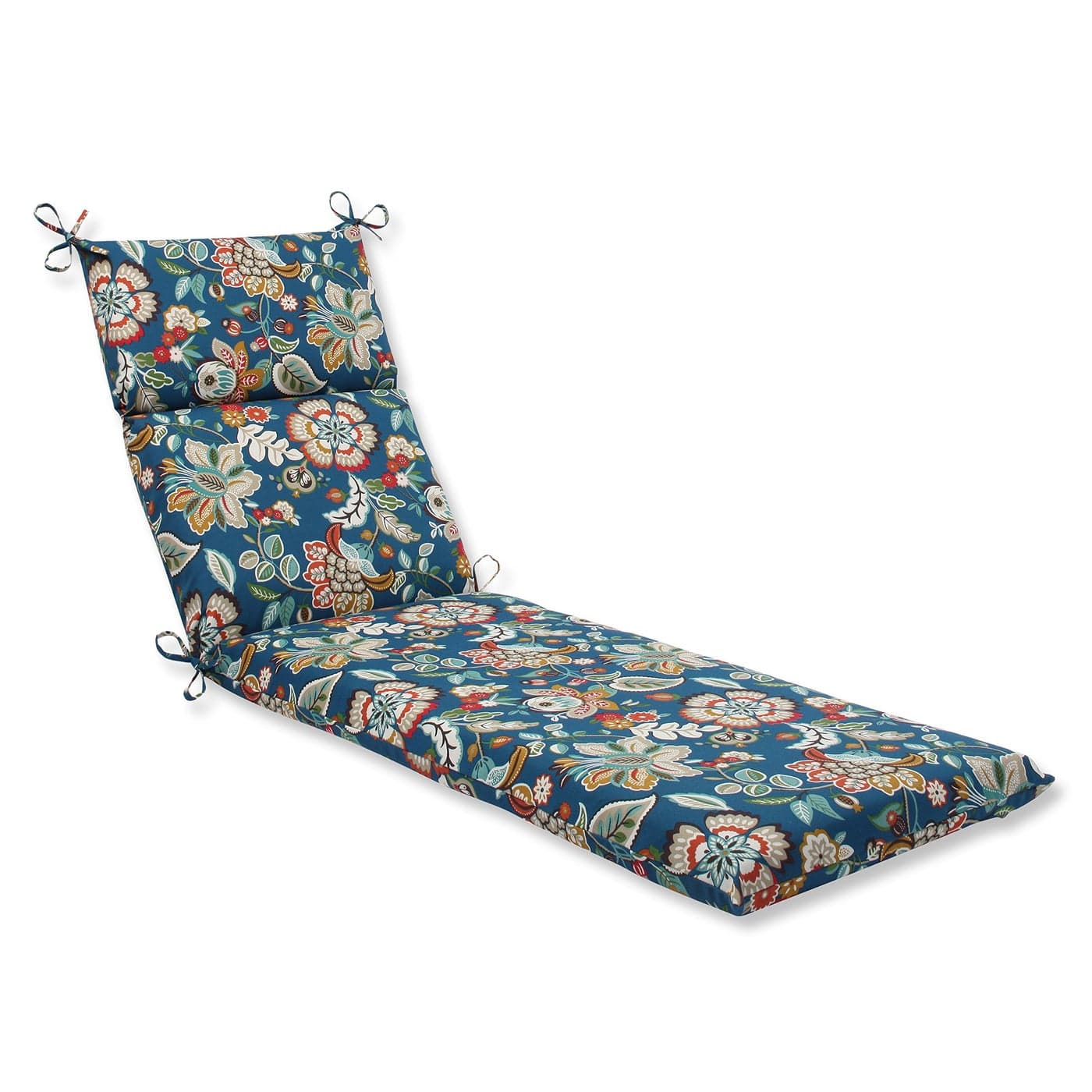 Pillow Perfect Floral IndoorOutdoor Split Back Chaise Lounge Cushion with Ties Plush Fiber Fill Weather and Fade Resistant 725 x 21 BlueTan Telfair Peacock