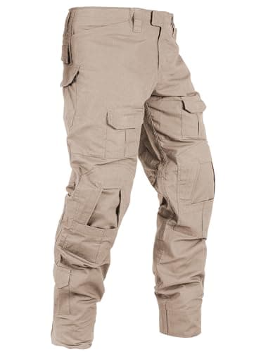 OCANXUE Tactical Camo Cargo Pants for Men - Outdoor Hiking Ripstop Work Pants with Multi Pockets - No Belt, No Kneepad Khaki 36