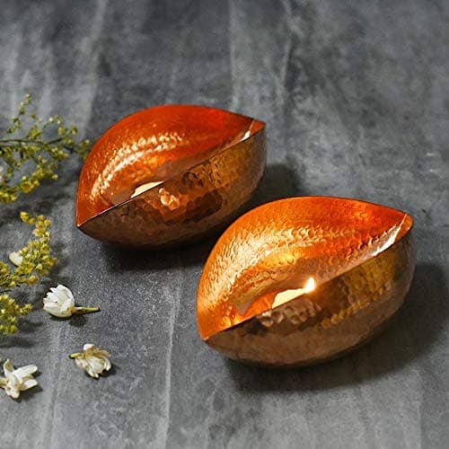 The Purple Tree Copper Pods Tealight Candle Holder (Pack of 2 pc), Diwali Tealight Holder, Christmas Candle Holder, Diwali Decorations, Diwali décor, Diwali Gifts